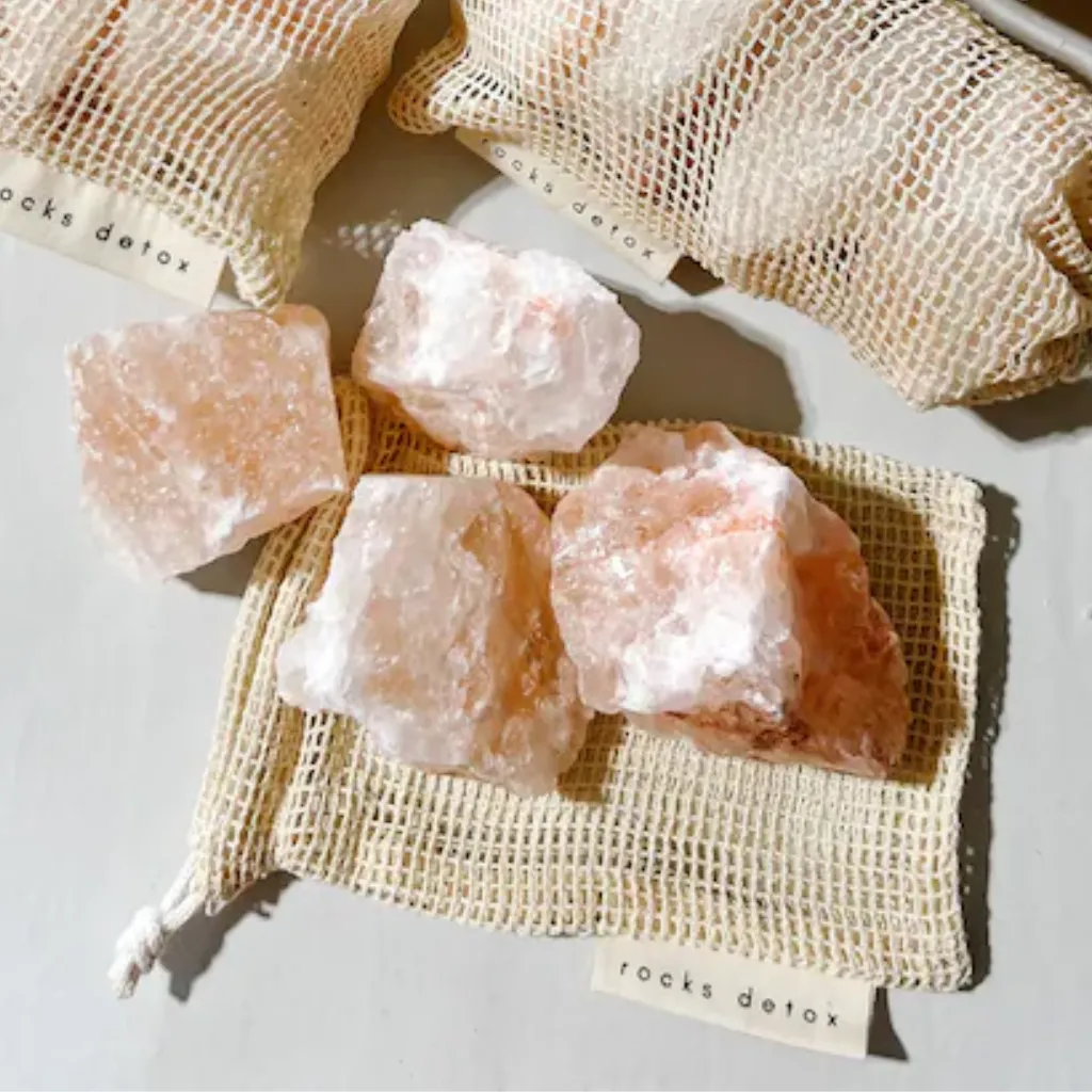 Himlayan Pink Salt soaking bath chunks with mesh bag